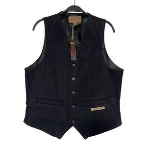 Pendleton Wool Vest Embroidered Mens Size Small Black Waist Coat 5 Button NEW